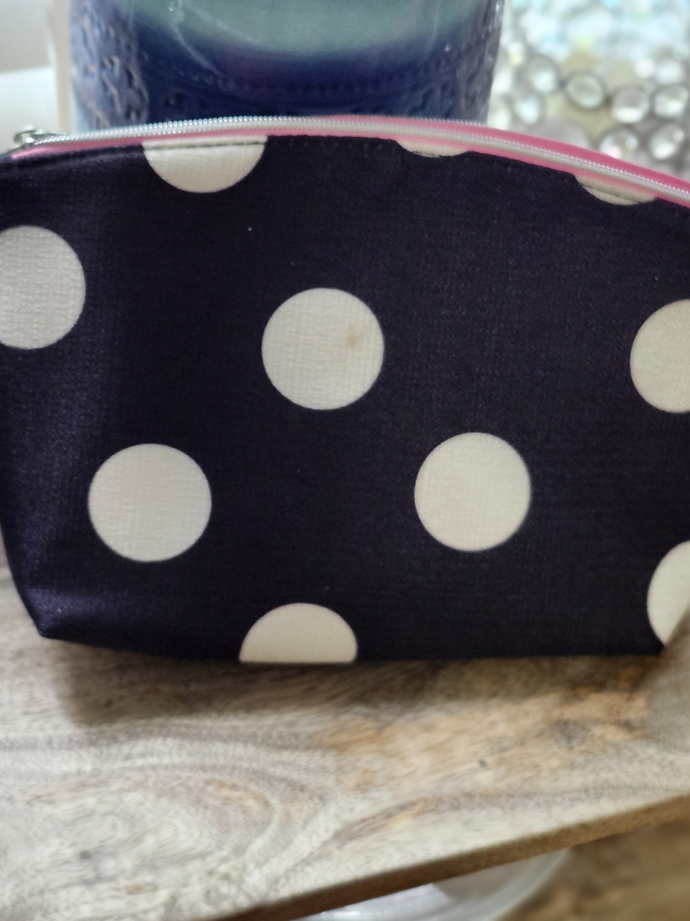 Lancome Black and White Polka Dot Cosmetic Bag with Hot Pink Interior